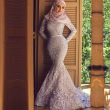 OMYW0240 full long sleeve high neckline mermaid lace wedding dresses vestidos de noiva hijab colorful muslim wedding dress