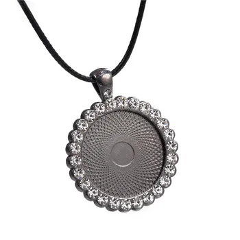

YUYA 1/2/5pcs 25mm Round Colorful Brick Zircon Cabochon Tray Bezel With 45mm Leather Rope Necklace DIY Jewelry Making Findings
