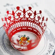 С красным кружевом Корона свадебное украшение для кексиков бумага мини-кексов чашки торт День рождения, детский душ для выпечки чашки обертка