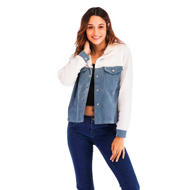 Women's Short Cardigan Casual Long Sleeve Corduroy Jacket