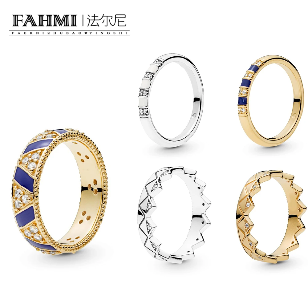 

FAHMI 100% 925 Sterling Silver 2019 Summer Shine Stones and Stripes Ring Band Exotic Crown Ring Stones and Stripes Ring