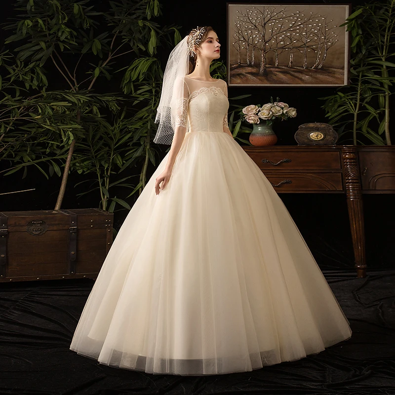 Свадебное платье цвета шампань Mrs Win, с коротким рукавом, простой, но модный кружевной наряд большого размера