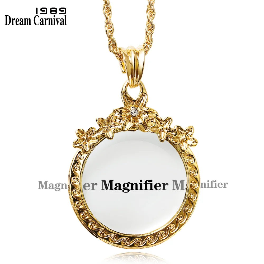 

Dreamcarnival1989 Women Long Chain Necklace Reading 2X Zoom Crystal Flower Pendant Gift for Mum Rhodium Gold Color kolye Collier