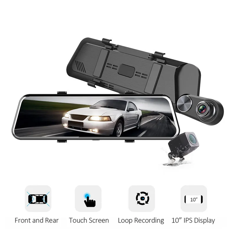 

10 Inch IPS Touch Screen Car DVR Dual Lens Rotatable Car Camera Full HD 1080P Video Recorder 140 Degrees Wide Angle