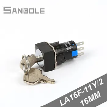 

2 positions Square Power Start with Lock LA16F-11Y/2 Key Knob 1Open1Close Rotary Button Switch 16MM Silver Contact (5PCS)