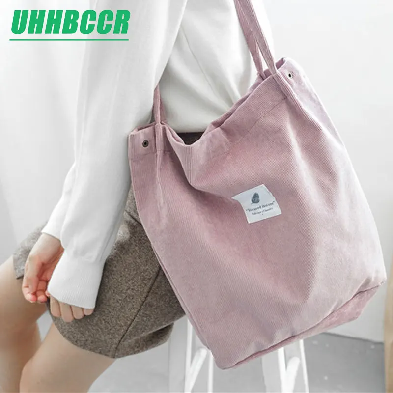UHHBCCR Solid Corduroy Shoulder Bags Environmental Shopping Bag Tote Package Crossbody Bags Purses Casual Handbag For Women