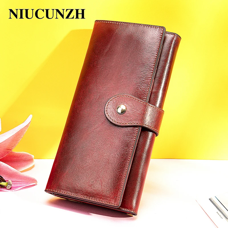

NIUCUNZH Women's Wallet Genuine Leather Purse Women Clucth Bag Luxury Female Wallet with Coin Pocket Money Bag Purse For iPhone