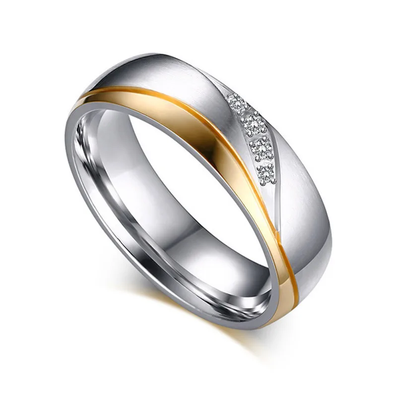 Romantic Wedding Rings For Lover Gold-Color Stainless Steel Couple Rings Crystals Anti-allergy Rings Engagement Party Jewelry