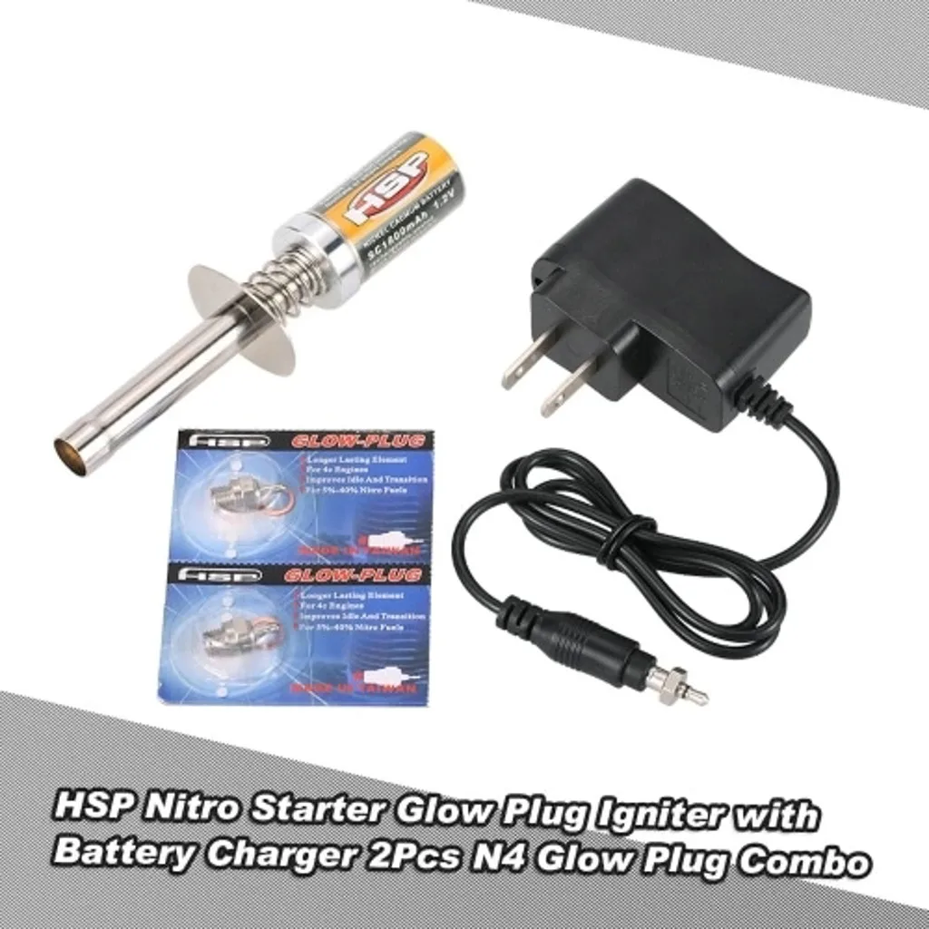 

Nitro Starter Kit Glow Plug Igniter with Battery Charger 2Pcs N4 Glow Plug Combo for HSP RedCat Nitro Powered 1/8 1/10 RC Car
