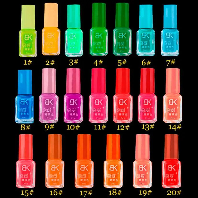 20 цветов серия флуоресцентных неоновых светящихся гель-лаков для ногтей свечение ногтей в темноте лак для ногтей инструмент# Y