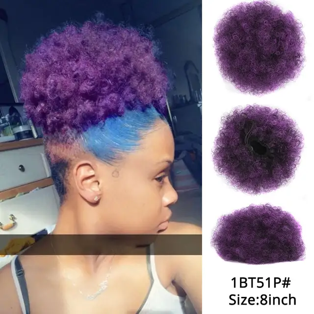 Us 1 7 32 Off Alileader Natural Clip In Afro Hair Bun Jet Black Purple Blue Synthetic Kinky Curly Puff Ponytail Drawstring Extension For Women In