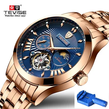 

[Dropshipping] TEVISE Men Watch T857 Automatic Tourbillon Mechanical Watch Business Waterproof Male Clock Steel Leather Strap