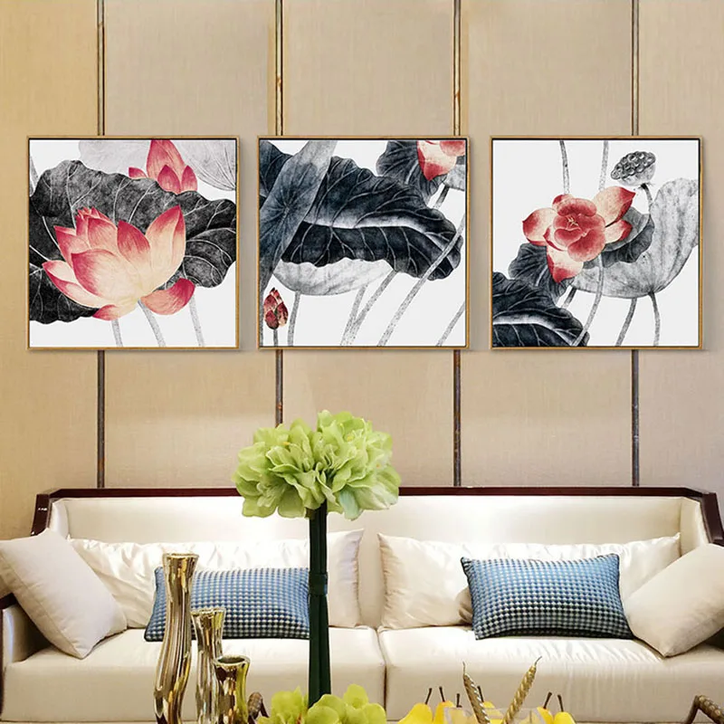 

HAOCHU Nordic Canvas Painting New Chinese Decoration Painting Wall Paintings Ink Zen Chinese Style Lotus Love