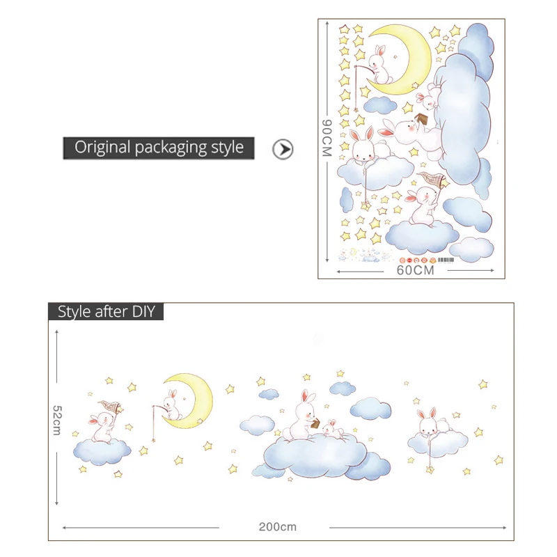 Мультфильм Облако кролик стикер с Луной на стену DIY виниловые настенные наклейки для дома детская комната девушка спальня в детском саду украшение новое поступление