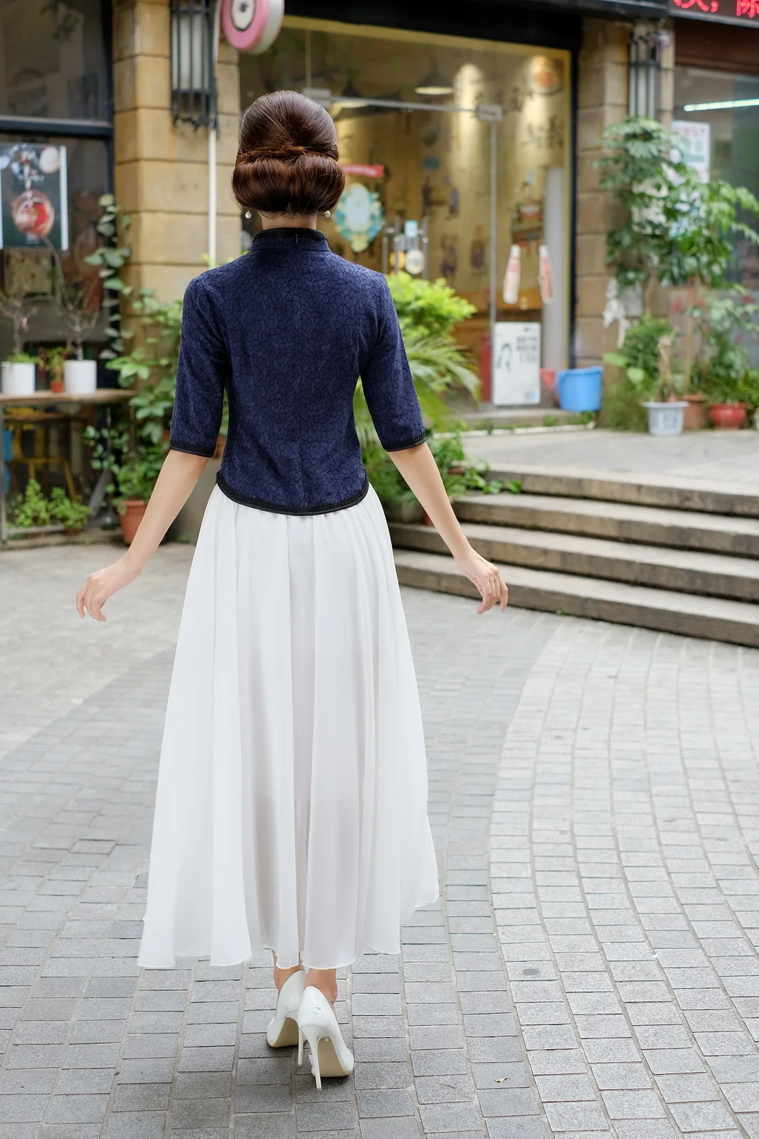 SHENG COCO Lace Shirts Chinese Style Cheongsam Tops Woman China Classical Lace Qipao Shirts Green Grace Temperament Tops