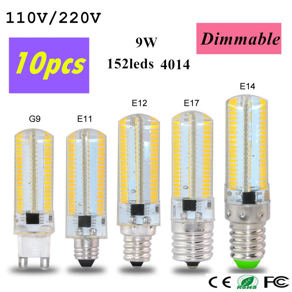 Диммируемая 110В/220В 9 Вт G9 B15 E17 E14 E12 E11 светодиодная кукурузная лампа 4014SMD 152