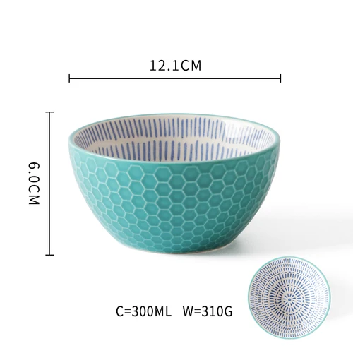 5 дюймов в Корейском стиле керамические рельефным геометрическим узором чаши для риса и супа чаши посуда - Цвет: 16
