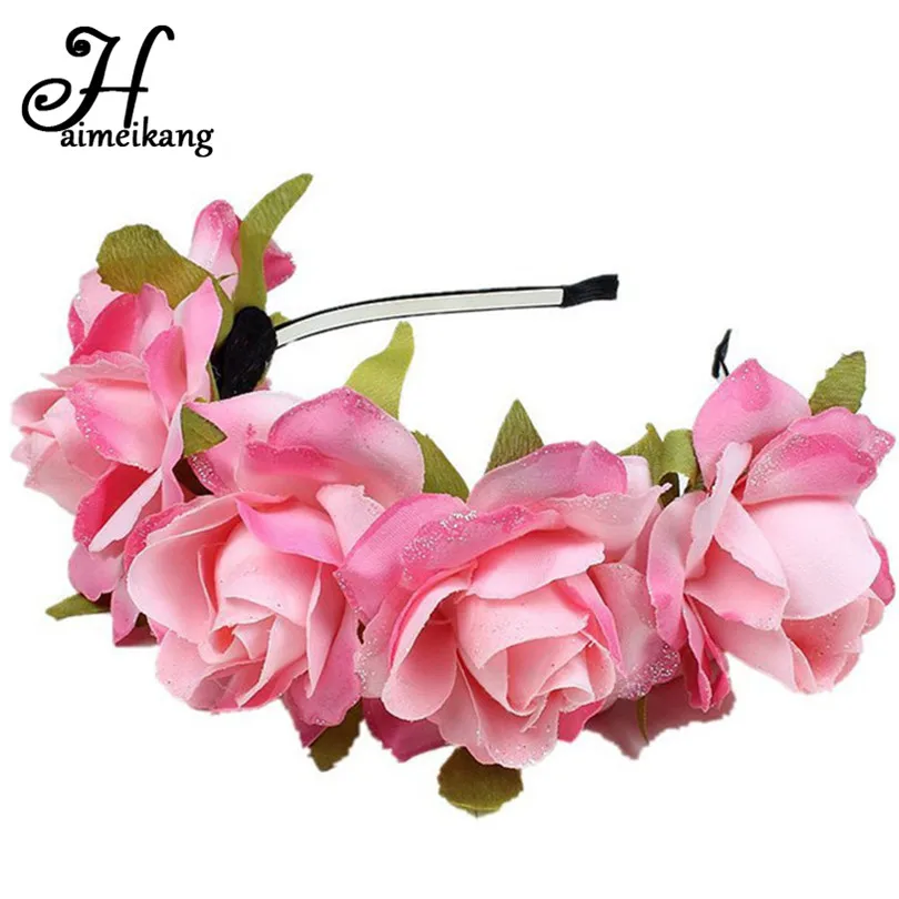 

haimeikang Bride Floral Flower Crown Rose Headband Beautiful Handmade Hair Garland Festival Wedding Hair Accessories Hairbands