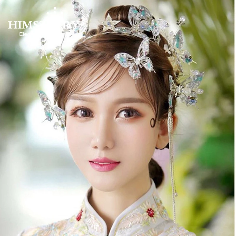 

Himstory Elegance Handmade Gold Hair Vine Bridal Wedding Hair Accessories Wedding Hair Jewelry Handmade Butterfly Hairbands