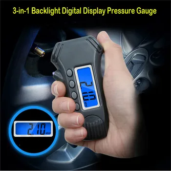 

kongyide Tire Pressure Monitor 3-in-1 Backlight Digital Display Pressure Gauge Depth Tire Pressure Gauge Black je12