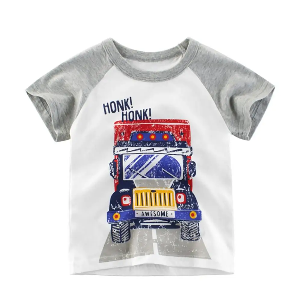 Милая летняя футболка с круглым вырезом для мальчиков, Детские хлопковые футболки с короткими рукавами и принтом машины - Цвет: W