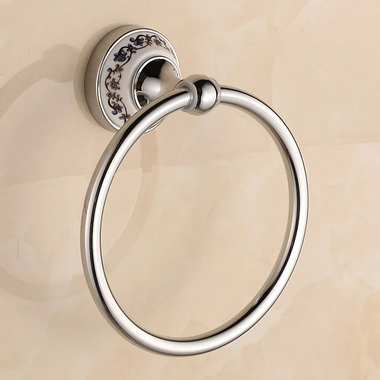Antique Silver Towel Ring Solid Zinc Alloy Chrome Finished Ceramic Towel Ring hanging pendant