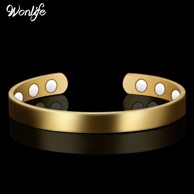 

Wonlife Pure Copper 6 Magnetic Wrist Bangle Bracelet For Pain Relief Rheumatic Arthritis Baided Rose Gold Color Men Women CUFF