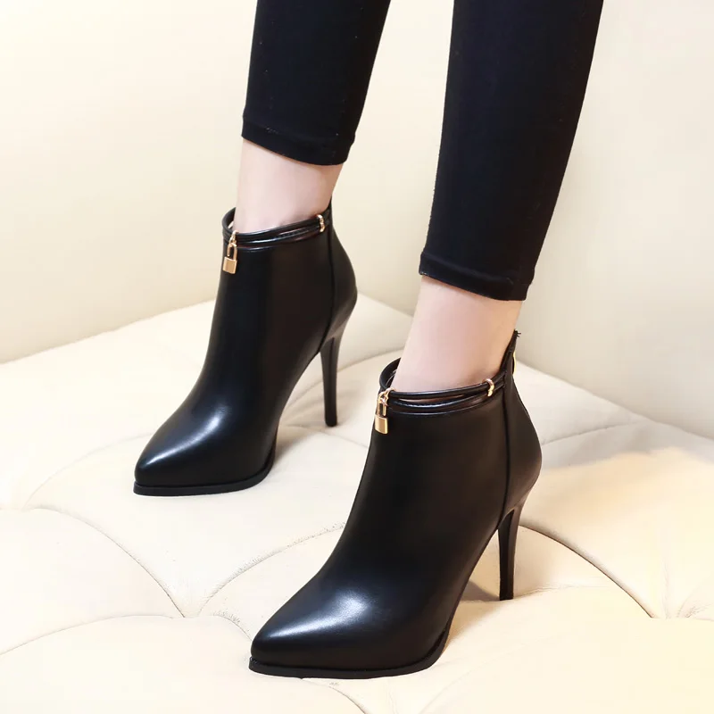 Pointed Toe High Heels Ankle Boots Women Office Party Dress Thin Heel ...