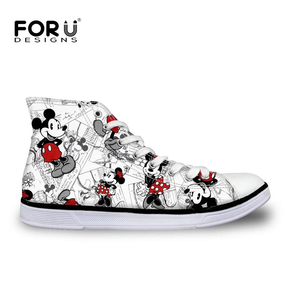 

FORUDESIGNS Cute Cartoon Mouse Pattern Women Vulcanized Shoes Flats High Top Women Platform Sneakers Casual Canvas Ladies Shoes