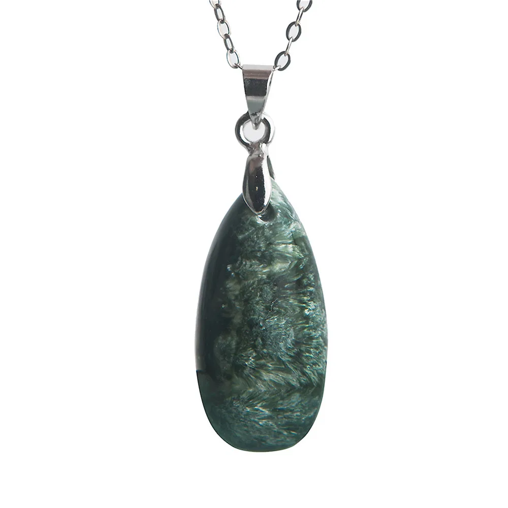 

Genuine Jewelry Pendant Natural Seraphinite Crystal Gems Beads Charm Pendant Green Necklace