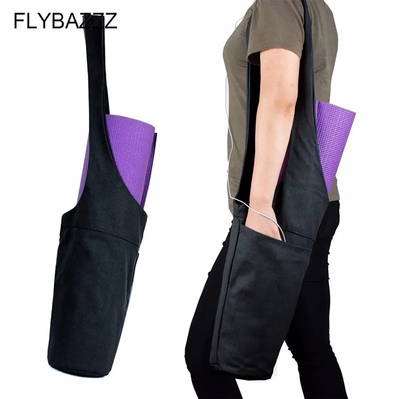 

Yoga Mat Bag Fitness Gym Bags Durable Canvas Pilates Mat Bag with Inner Zipper Pocket for Phone Key Solid Black Dance Backpack