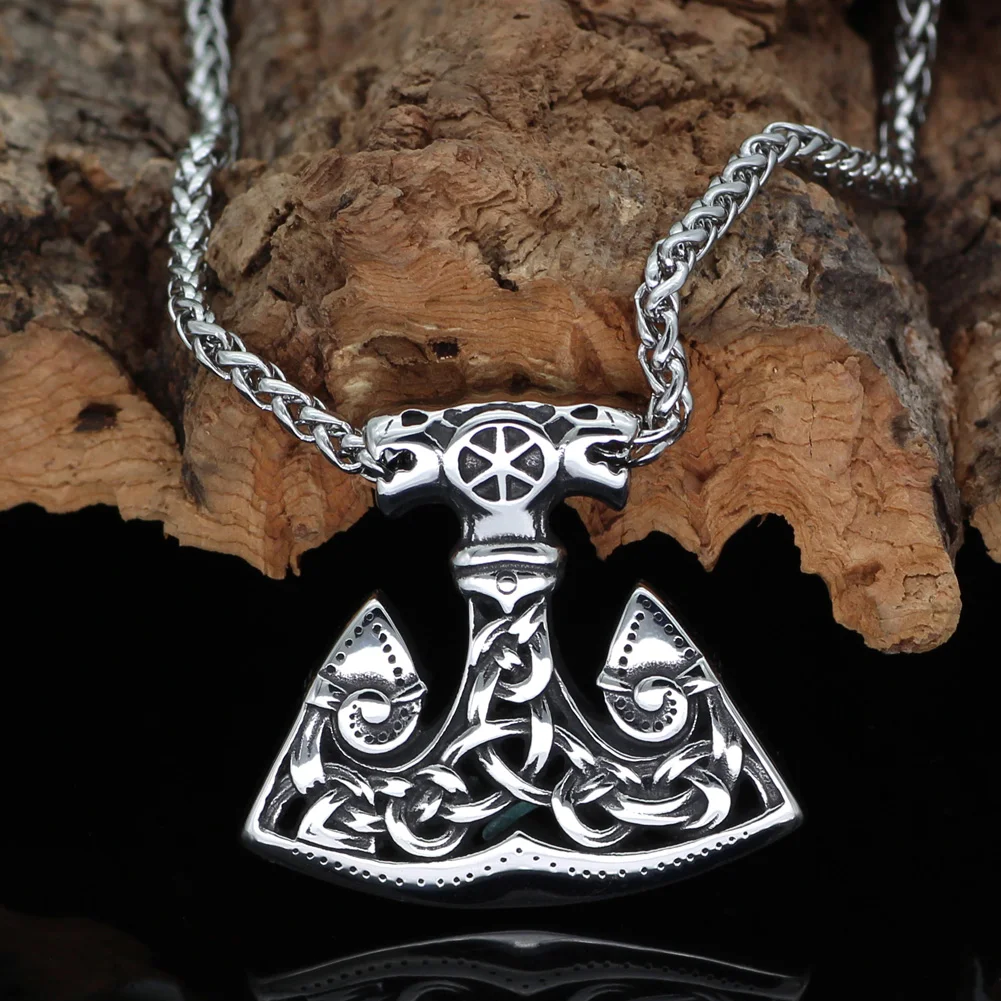 Men norse viking wolf stainless steel thor hammer axe Talisman MJOLNIR pendant necklace | Украшения и аксессуары