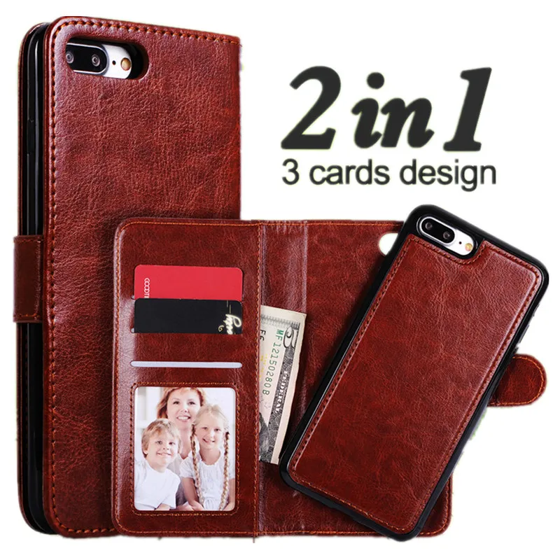 Для iPhone 7 Plus чехол, роскошный Магнитный кошелек, 2 в 1, съемный кожаный чехол с откидной крышкой для iPhone 7, 6, 6S Plus, чехол с ремешком и отделением для карт