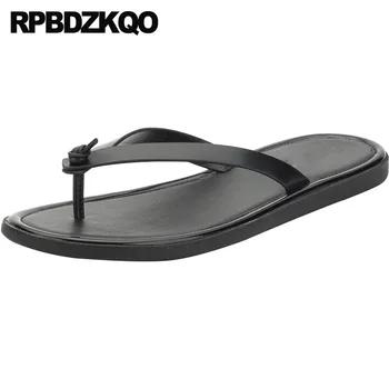 

Men Sandals Leather Summer Flip Flop Breathable Slip On Flat Water Black 2018 Open Toe Slippers Shoes Strap Slides Beach Italian