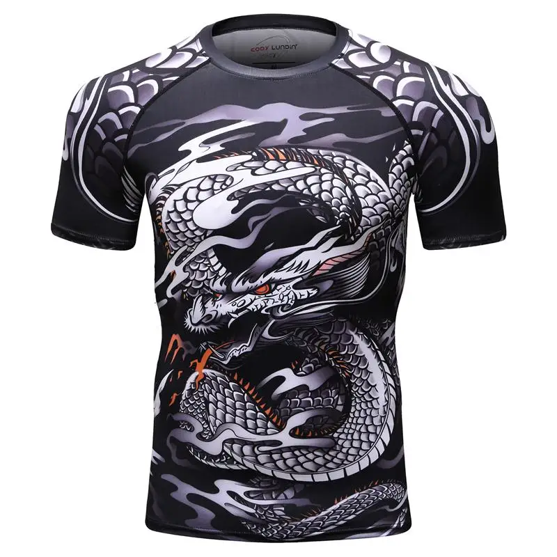 new 3D print t shirt men GYMS compression shirt T-shirt Men's Dragon's Flight Short Sleeve Rash Guard MMA BJJ tops T-shirt - Цвет: 1