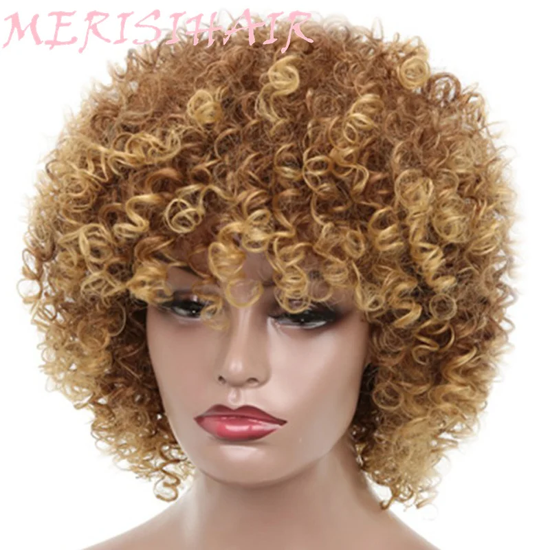 MERISI HAIR Long 16 Inch Kinky Curly Wigs For Black Women Blonde Mixed Brown Synthetic Wigs African Hairstyle Heat Resistant (2)