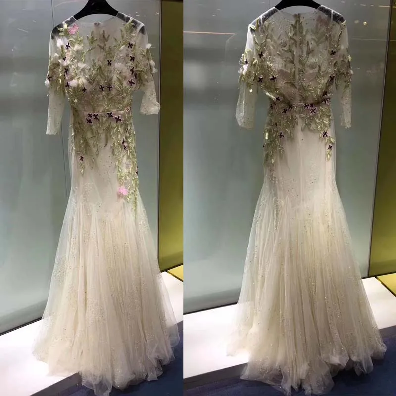 

luxury evening party dress labor-intensive embroidery 3D flower long dress vestidos de fiesta amazing maxi dress robe femme