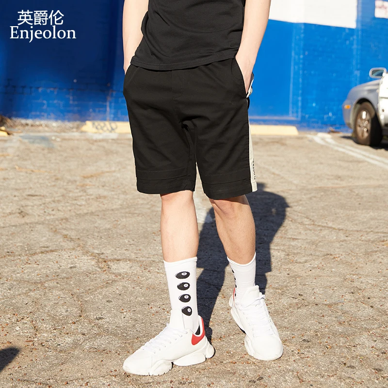 Enjeolon новые Мужские дышащие шорты спортивные шорты с эластичной резинкой на талии пляжные шорты в повседневном стиле уличная летняя одежда KZ6385