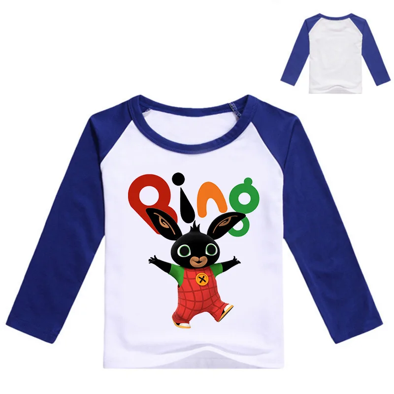 От 2 до 12 лет, Детская футболка с кроликом весенне-осенняя футболка с длинными рукавами для маленьких мальчиков и девочек Детские рубашки с Банни Bing для подростков Топы, одежда