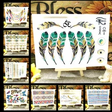 Style 76-91 Shiny Wedding Gold Temporary Tattoo Body Art Flash Tattoo Sticker, 21*15cm Tatoo Waterproof Tatto Henna Sex Products