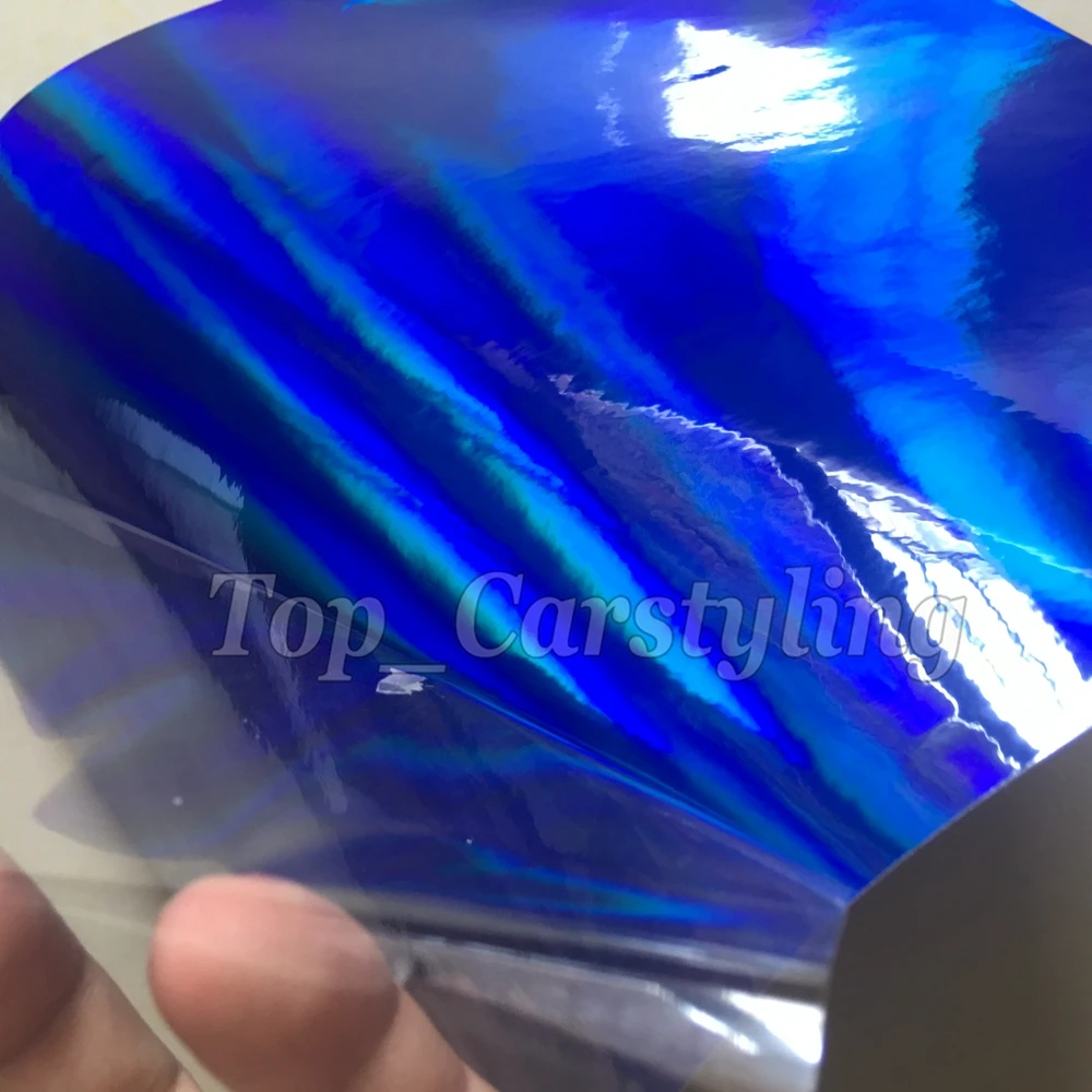

Light Blue Laser car wrap film holographic chrome vinyl car sticker with bubble free car styling film 1.52x20m roll