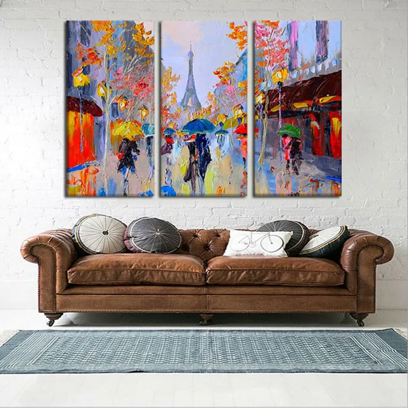 

3Pcs/lot Romantic Paris Hand Painted Modern Abstract Oil Painting On Canvas Wall Art Gift for Living Room Decor Ready To Hang