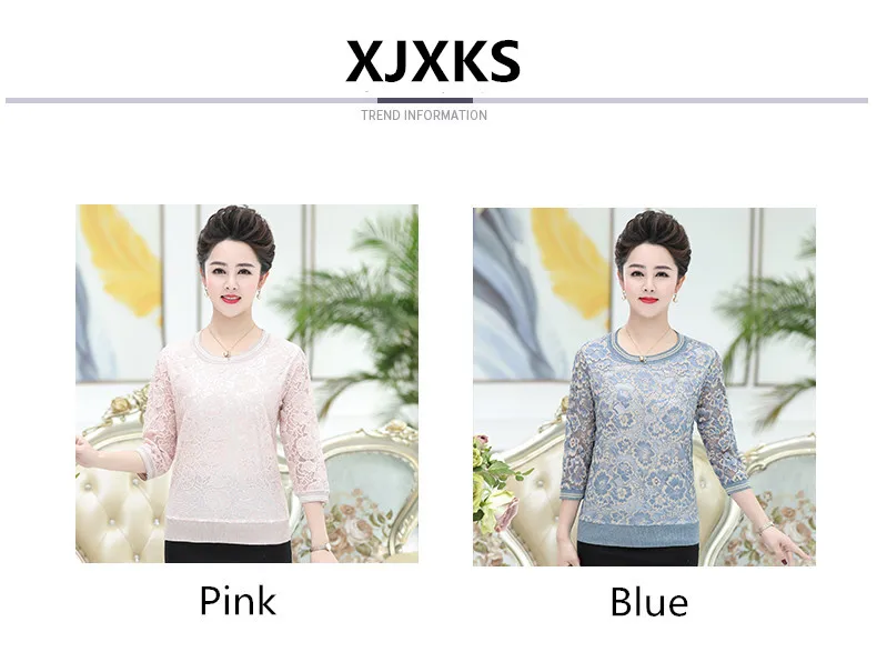 XJXKS, кружевной женский свитер, рукав три четверти, круглый вырез, весна-осень, тонкий джемпер, женский свитер большого размера