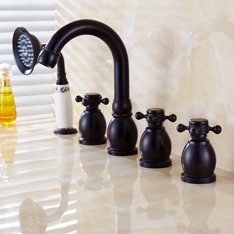 Kitchen Faucets Antique Brass Brushed Black Basin Faucet Pull Out Three