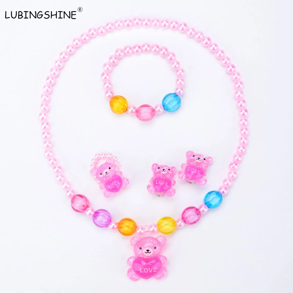

LUBINGSHINE Fashion Resin Infant beads Jewelry Set Cute Bear necklace ring earring bracelet Sets JJAL T217