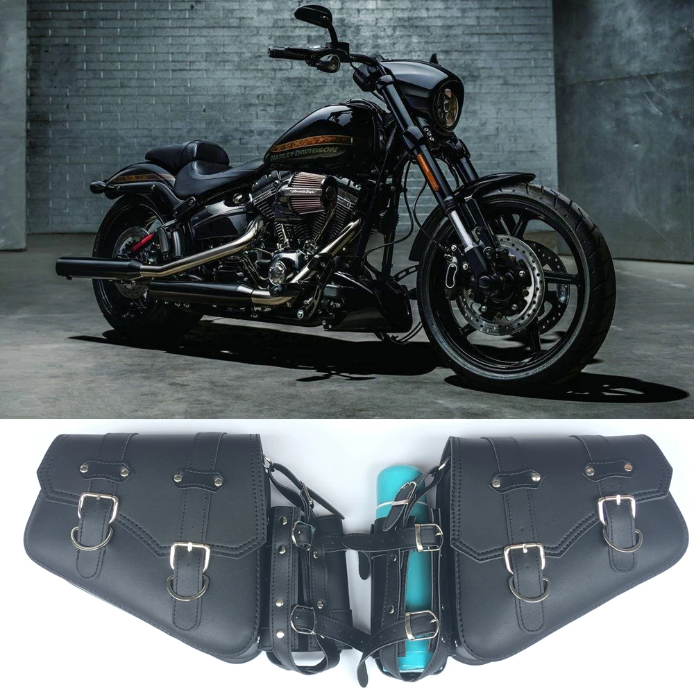 

Motorcycle L&R Saddle Bags Black Tool Storage & Bottle Hold For Harley Sportster