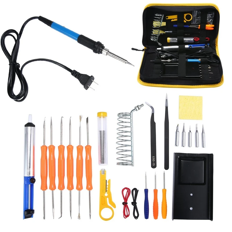 26pcs Electric Soldering Iron Set 60W Temperature Adjustable Soldering Iron Tool Bag Handle Heat Pencil Soldering Iron Set 26pcs Electric Soldering Iron Set 60W Temperature Adjustable Soldering Iron Tool Bag Handle Heat Pencil Soldering Iron Set