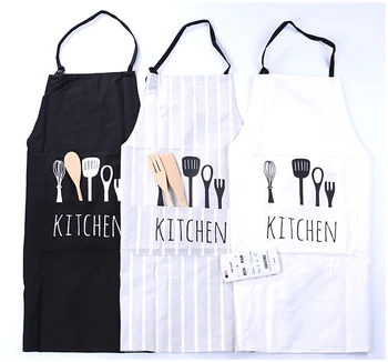 

50pcs Women Men Black white Striped Apron Commercial Restaurant Home Bib Spun Poly Cotton Kitchen Aprons W7388