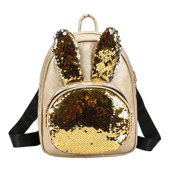 

Fashion Sequins Women Backpack preppy style rabbit ear glitter sequins backpacks schoolbag girls travel bag children backpack