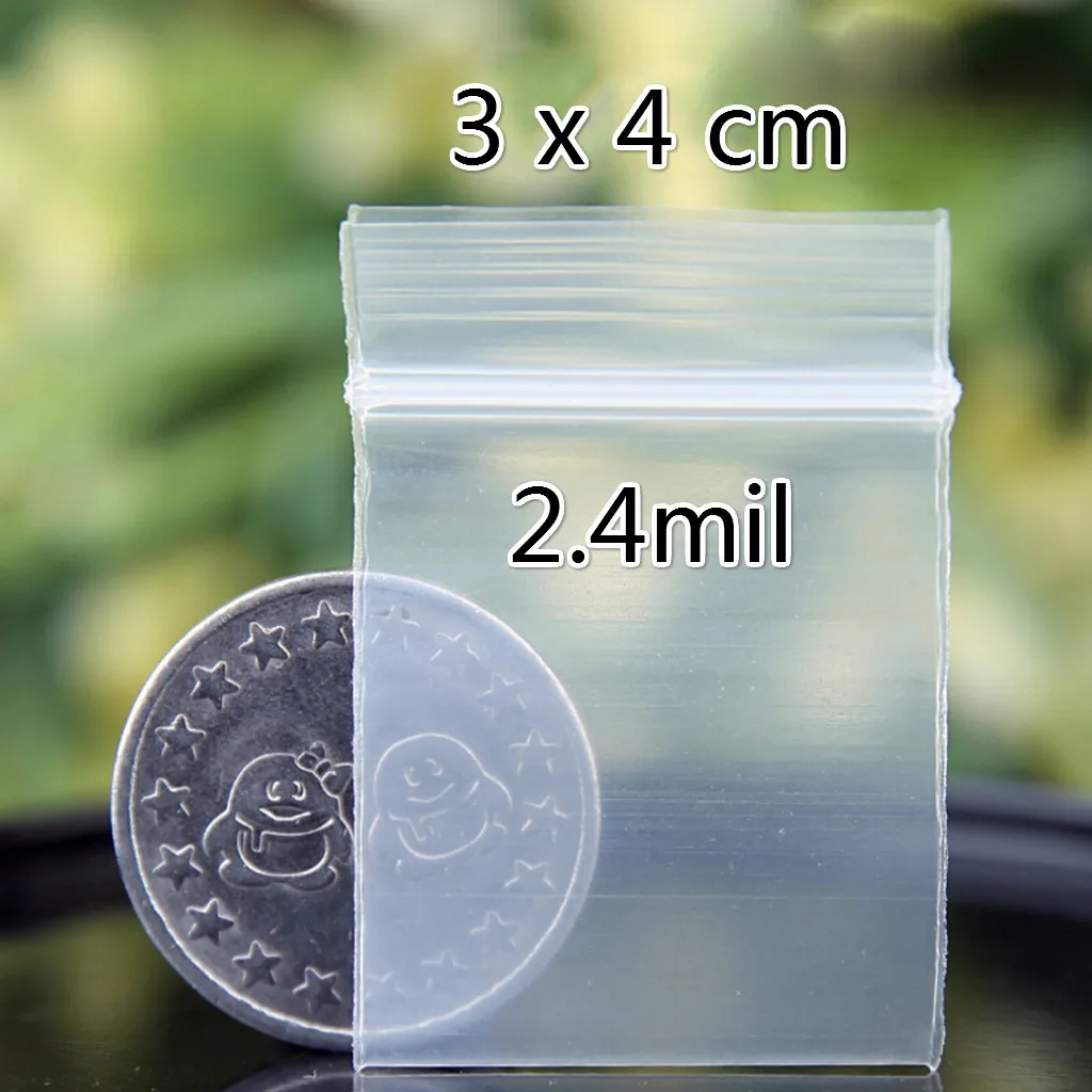 200pcs Mini Clear Zip Bag Poly Plastic Bag Recyclable Baggies for Coin Jewelry Sundries Storage Bag Travel Hiking Use - 2.4mil